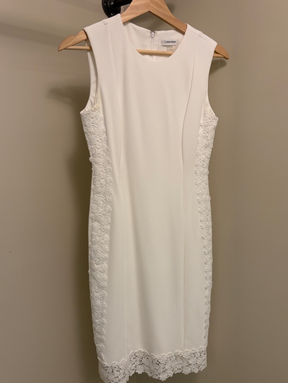 Calvin Klein White Lace-Trim Midi Sheath Dress